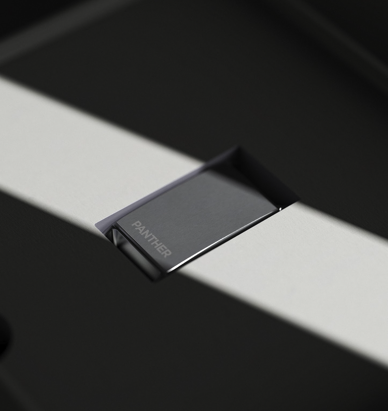 Panther Eclipse with brushed face and light taupe fabric band, no screen, just polished steel